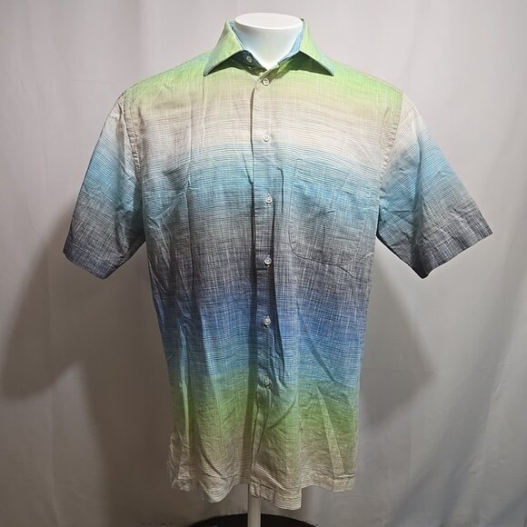 St. Croix Linen Blend Shirt Mens Size Large Rainbow Gradient Made in Italy - Picture 1 of 7